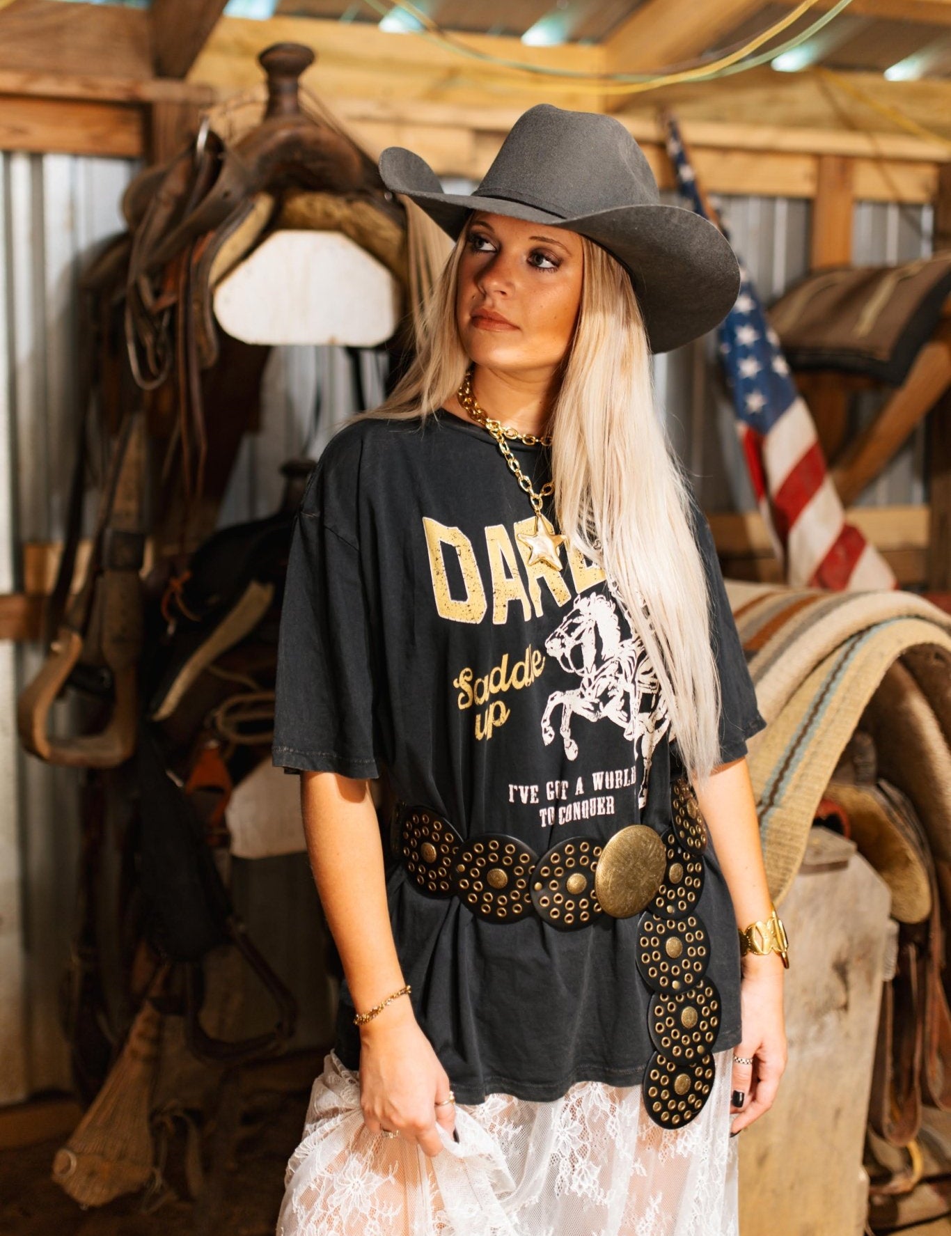 Darlin' Saddle Up Oversized Graphic TeeS