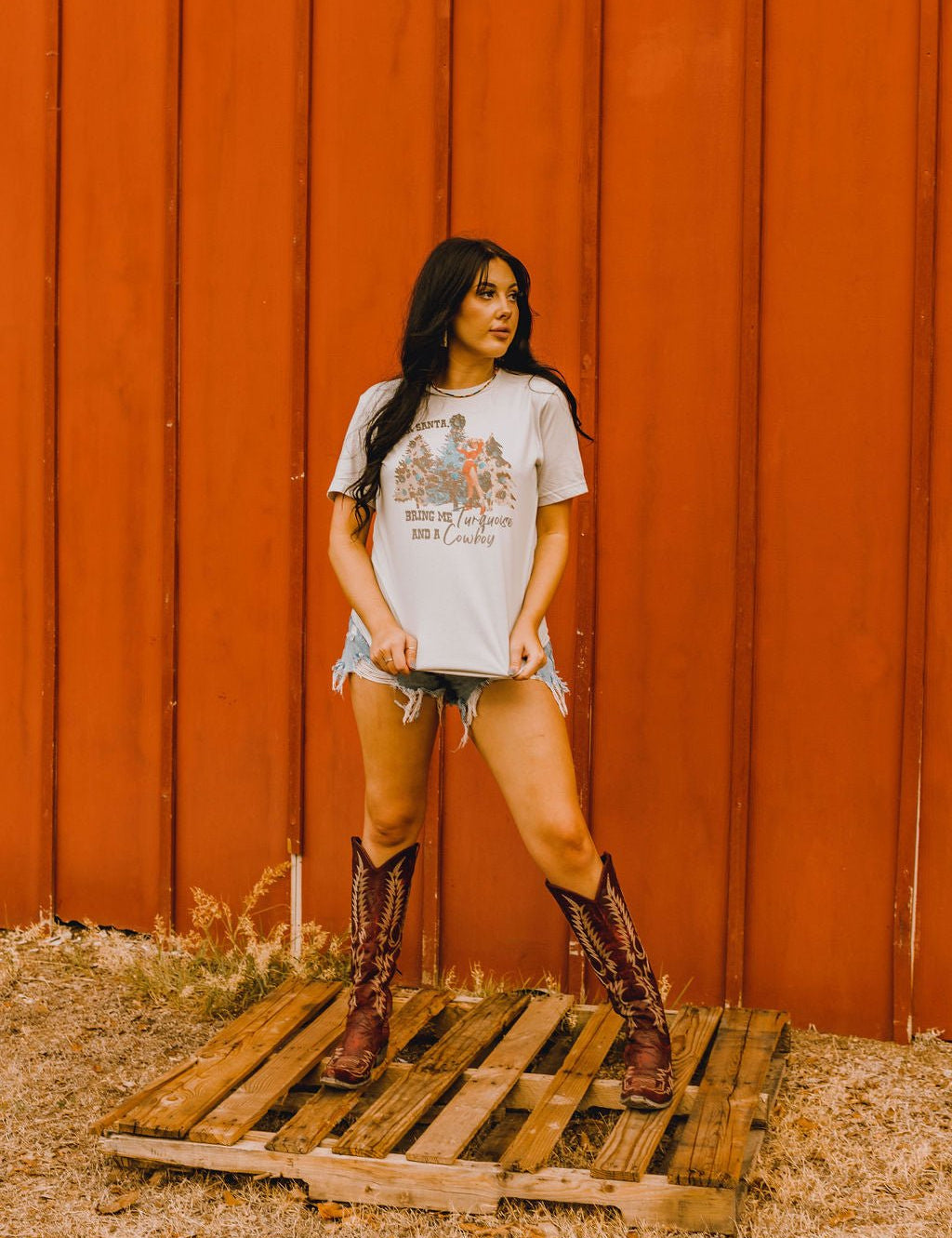 Dear Santa Bring Me Turquoise and A Cowboy Christmas Graphic TeeCool GreyS
