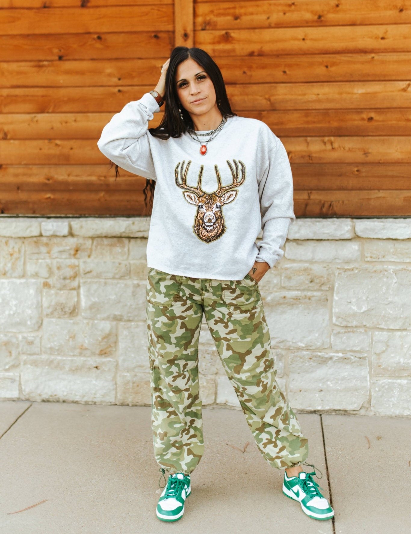 Deer Hunting Sequin SweatshirtOatmealS