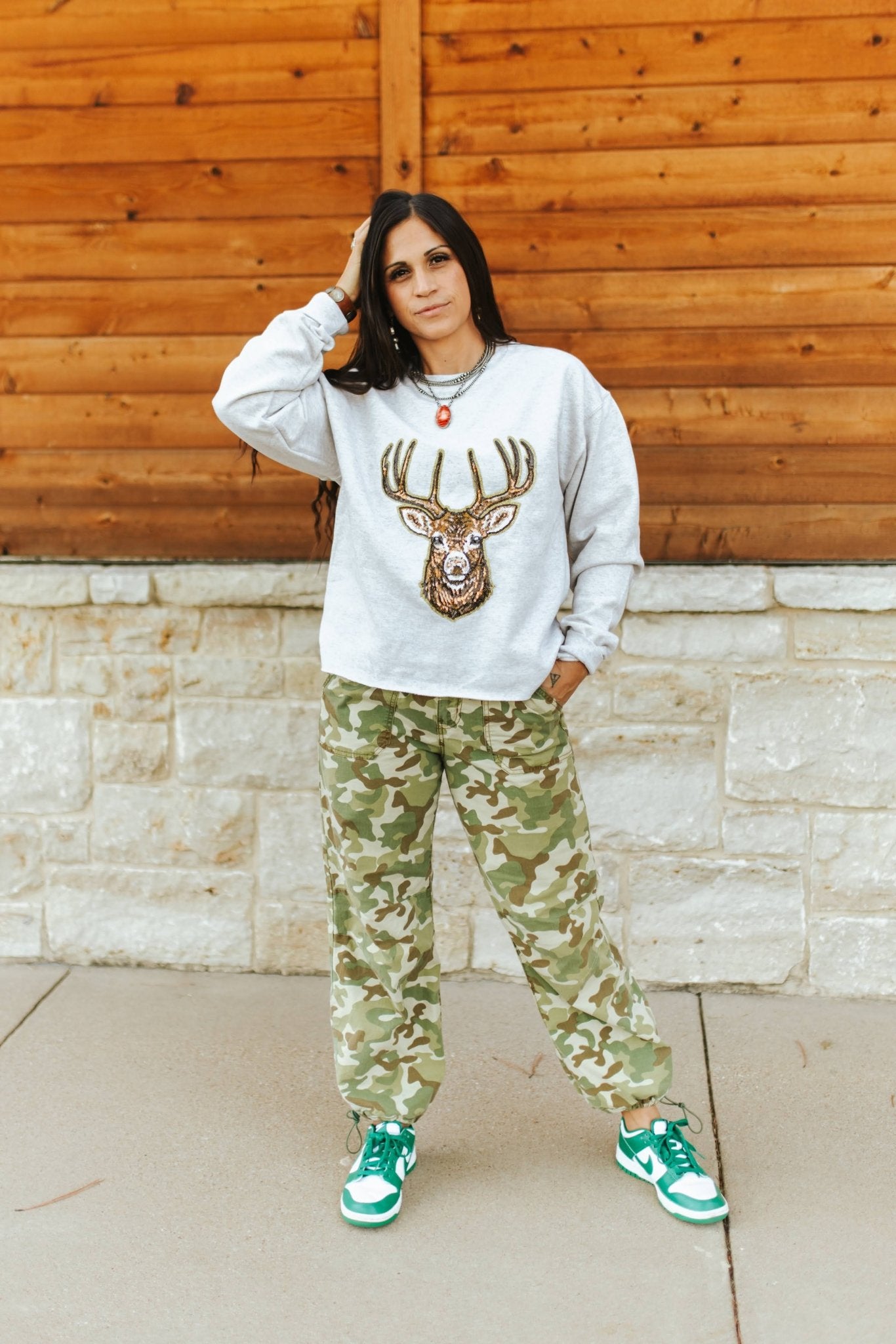 Deer Hunting Sequin SweatshirtOatmealS