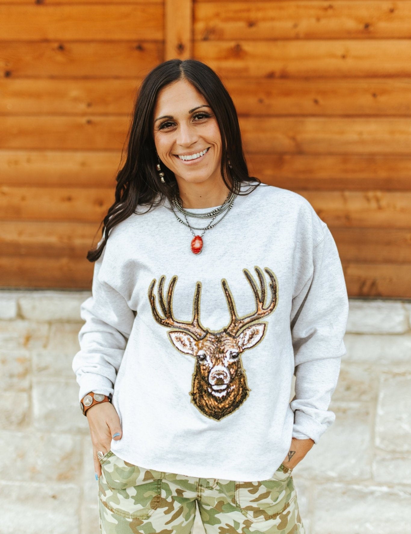 Deer Hunting Sequin SweatshirtOatmealS