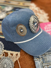 Denim Triple Concho Trucker Hat