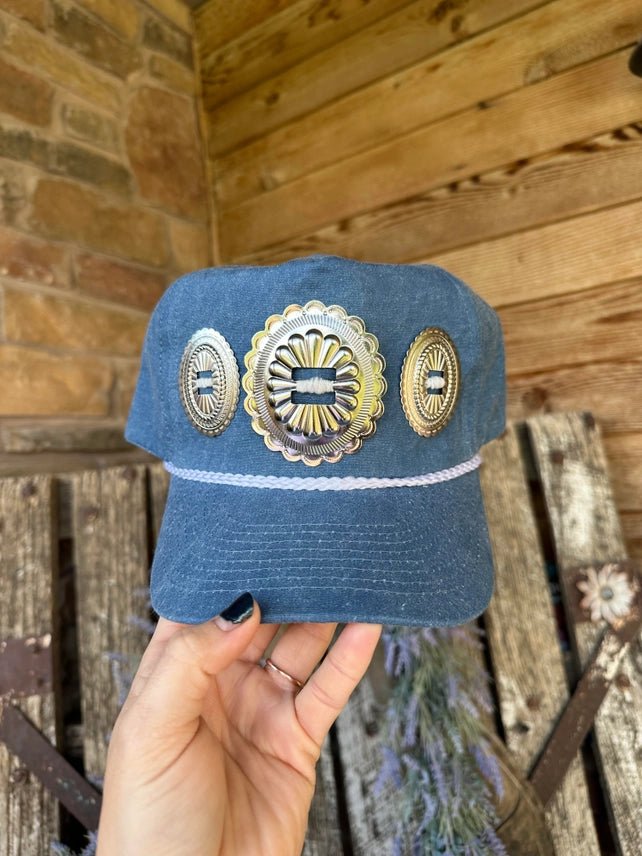 Denim Triple Concho Trucker Hat