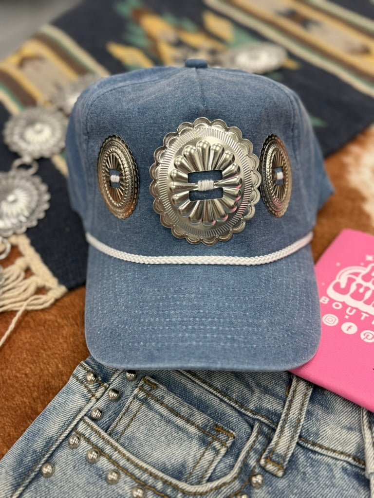 Denim Triple Concho Trucker Hat