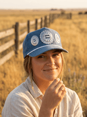 Denim Triple Concho Trucker Hat