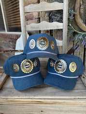 Denim Triple Concho Trucker Hat