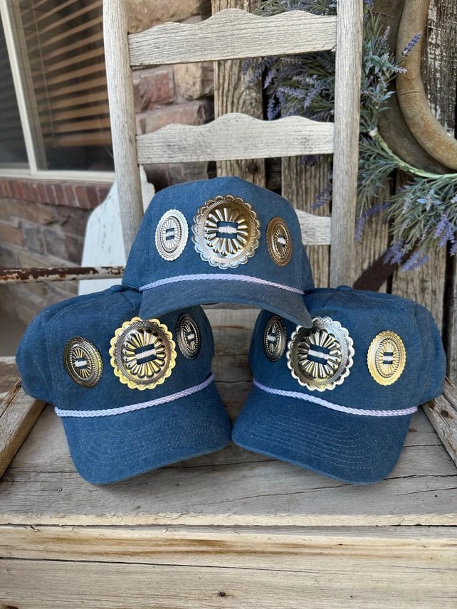 Denim Triple Concho Trucker Hat