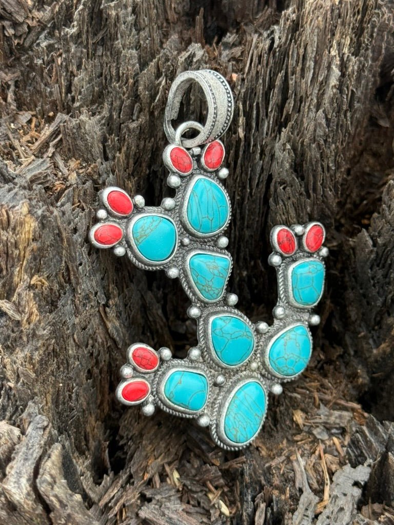 Desert Bloom Turquoise Cactus Pendant