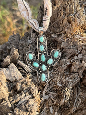 Desert Charm Turquoise Cactus Pendant
