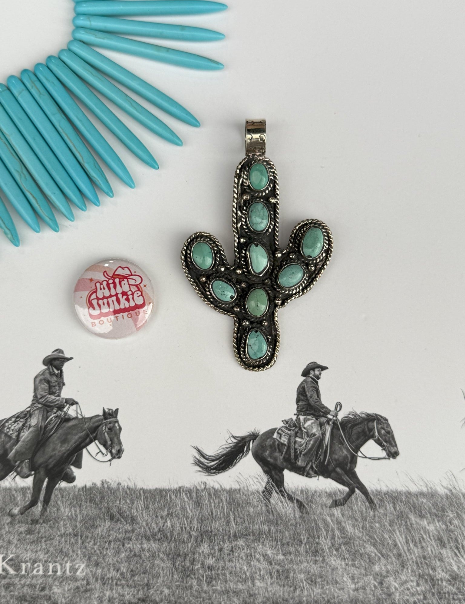 Desert Charm Turquoise Cactus Pendant