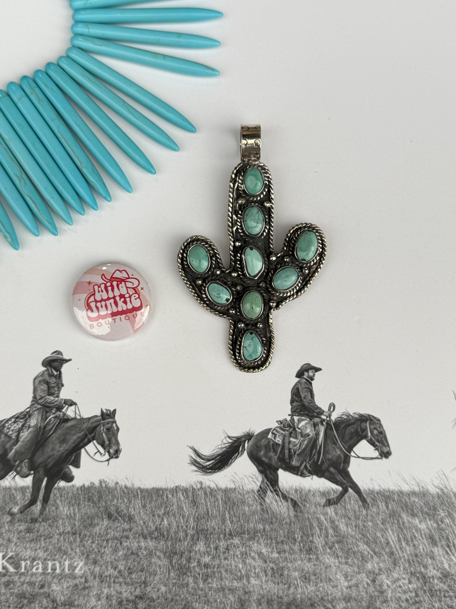 Desert Charm Turquoise Cactus Pendant