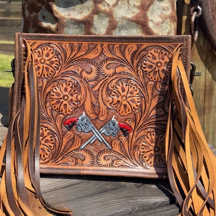 Desert Duel Tooled Leather Crossbody Bag