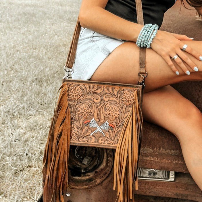 Desert Duel Tooled Leather Crossbody Bag
