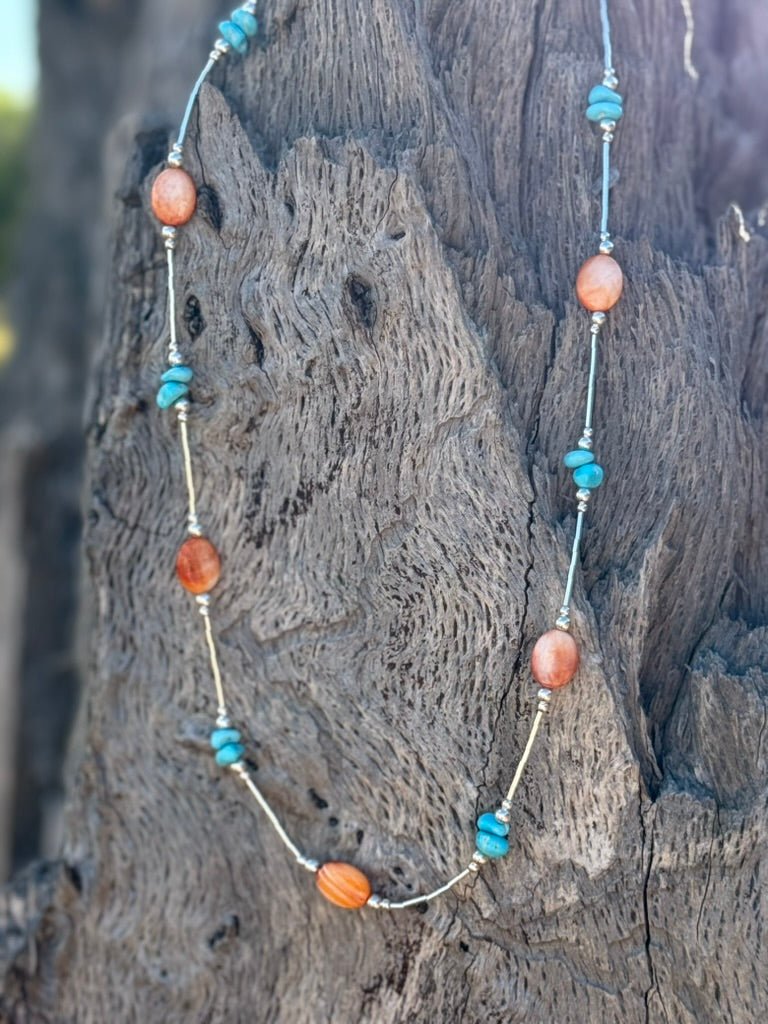 Desert Harmony Spiny Oyster And Turquoise Necklace