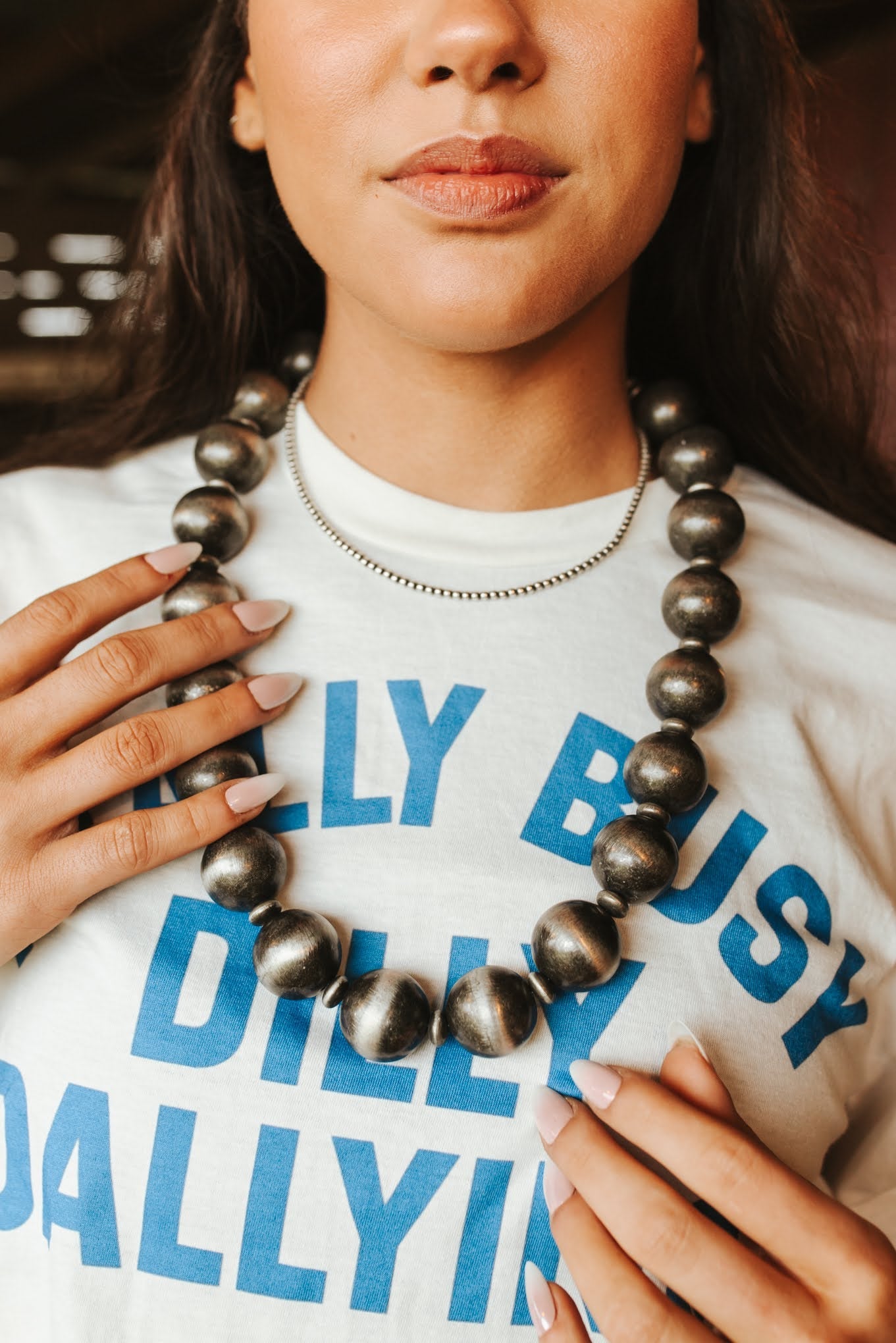 Desert Moon Silver Beaded Necklace