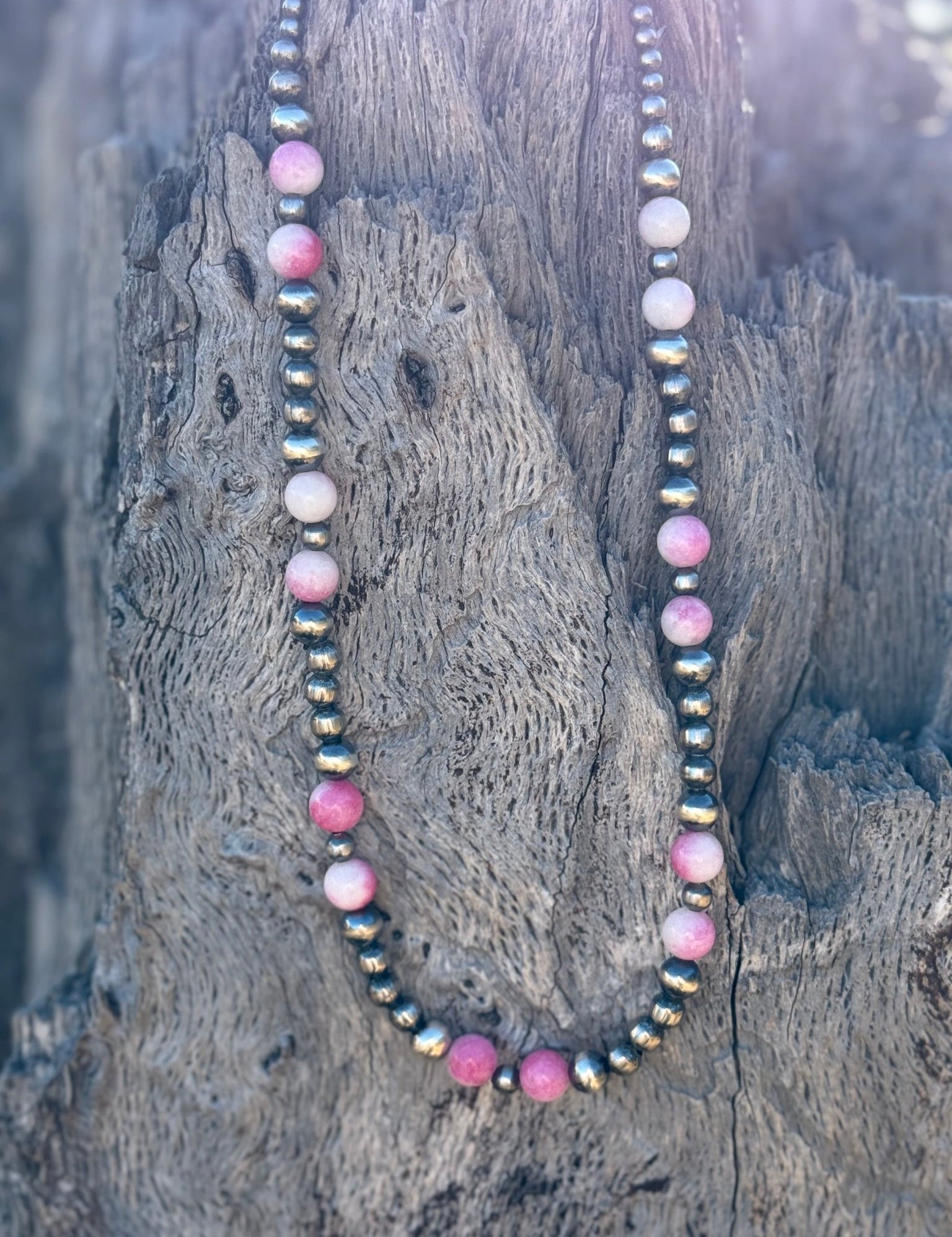 Desert Rose Pink Conch Beaded Necklace