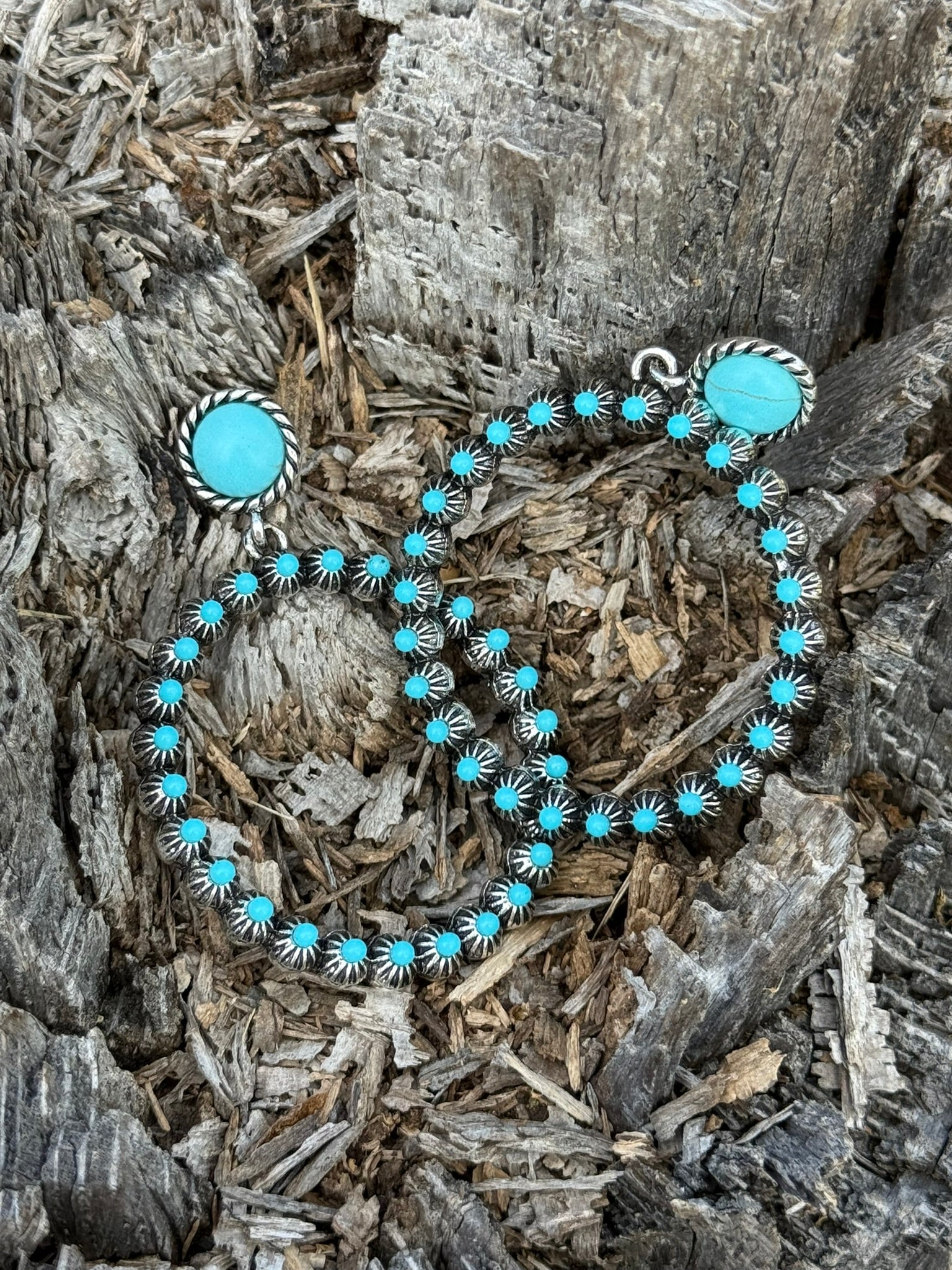 Desert Round Turquoise Beaded Hoop Earrings