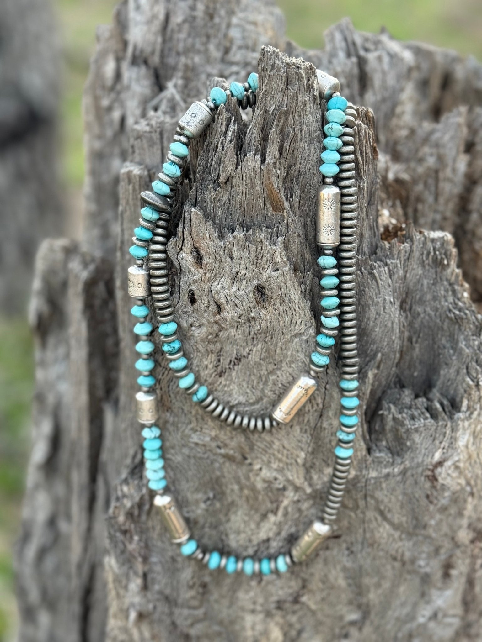 Desert Sky Stamped Barrel Necklace