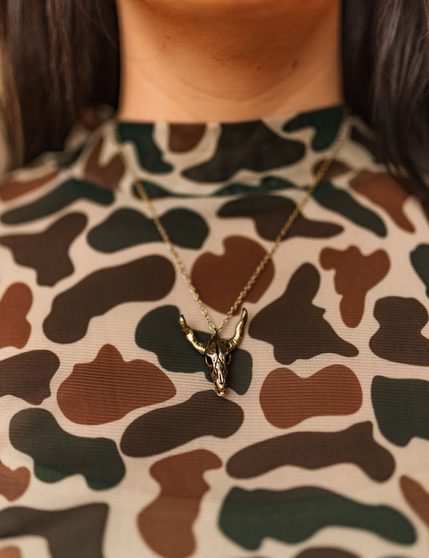 Desert Steer Skull Pendant NecklaceSilver