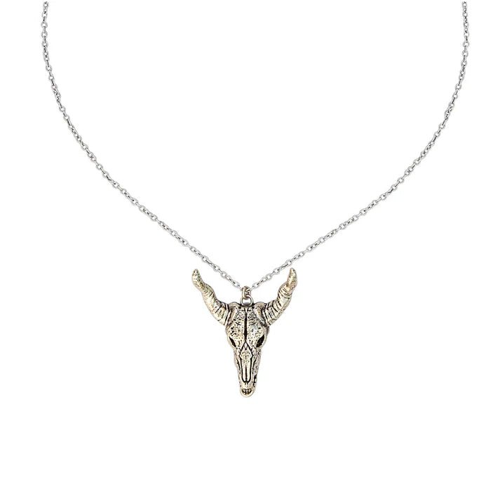 Desert Steer Skull Pendant NecklaceSilver