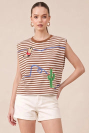 Desert Trails Embroidered Striped Muscle TankS