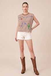 Desert Trails Embroidered Striped Muscle TankS