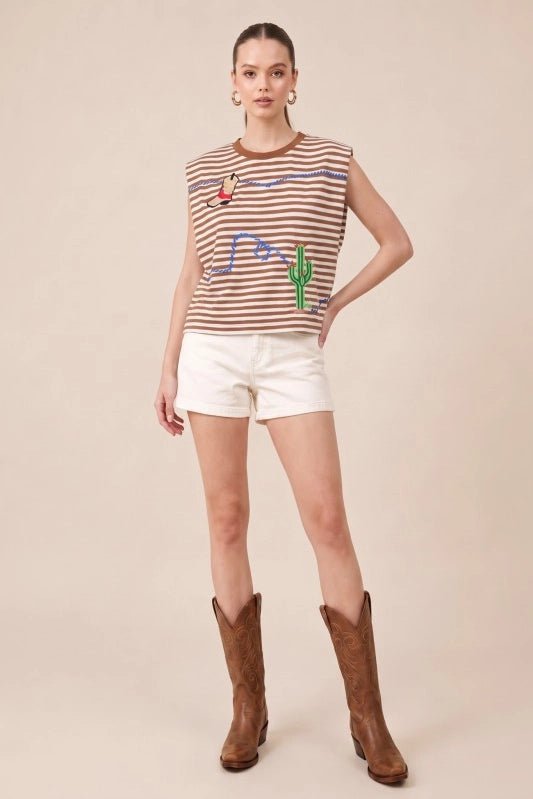 Desert Trails Embroidered Striped Muscle TankS