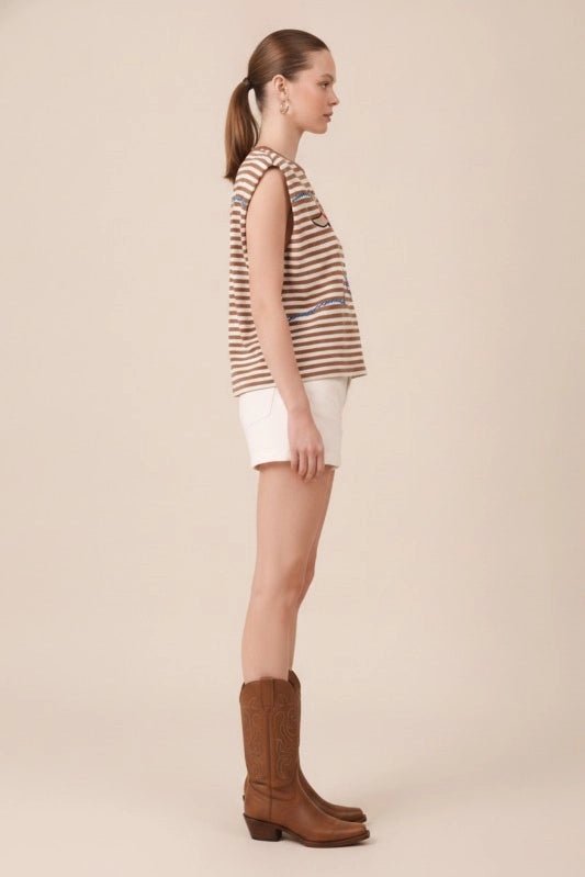 Desert Trails Embroidered Striped Muscle TankS
