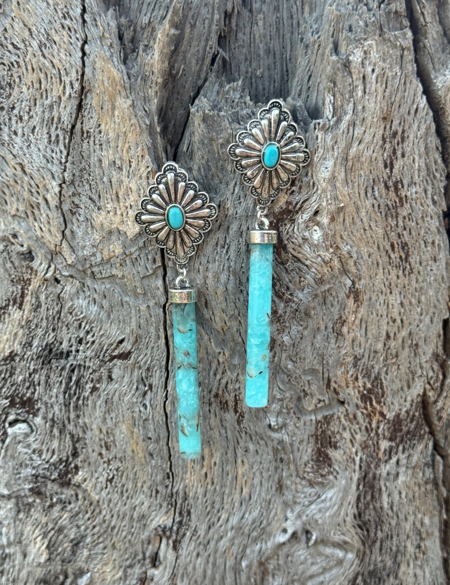 Diamond Concho Turquoise Rod Earrings