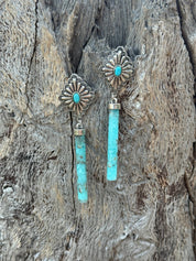 Diamond Concho Turquoise Rod Earrings