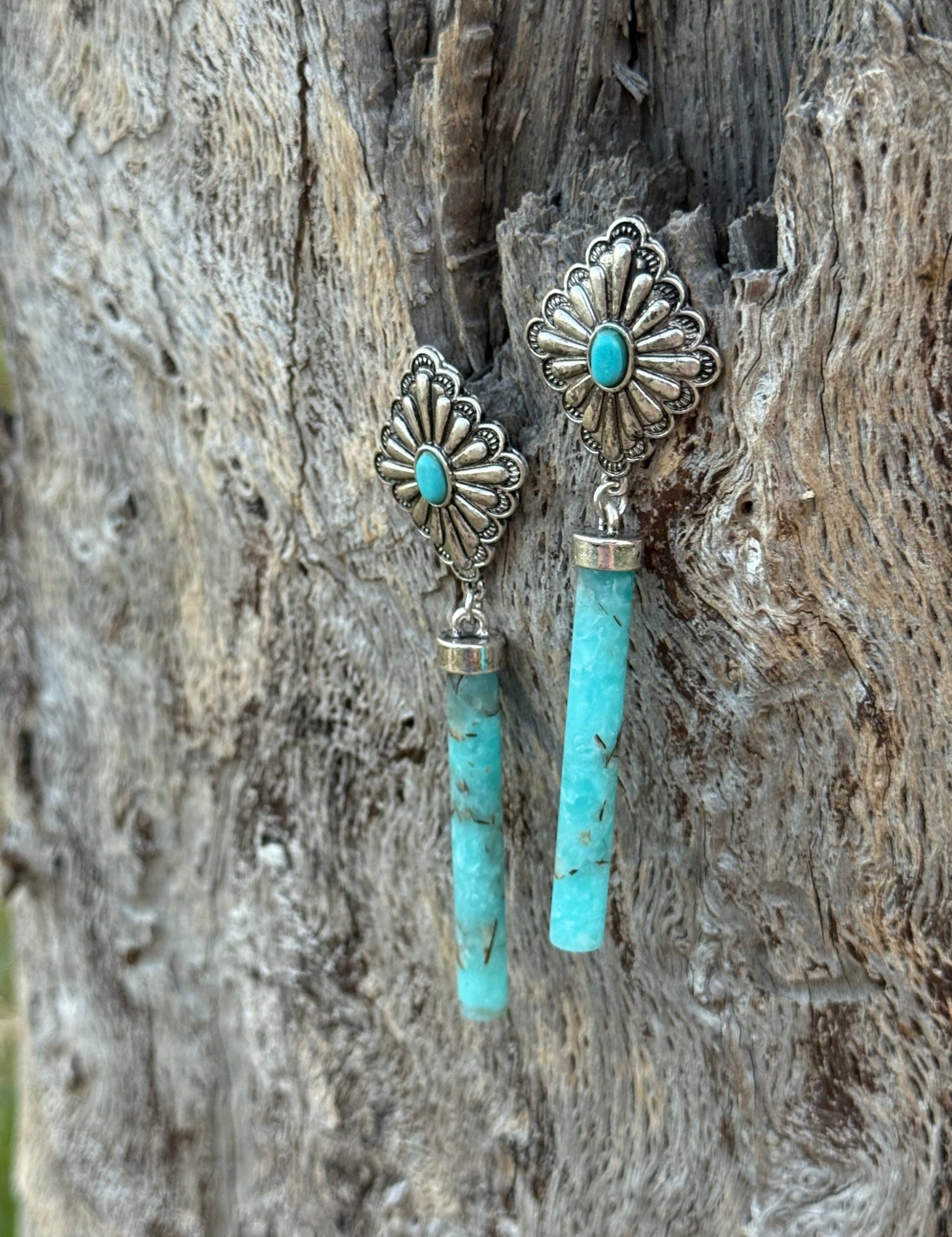 Diamond Concho Turquoise Rod Earrings