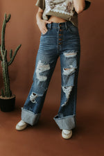 Distressed Wide Leg DenimMedium Wash1