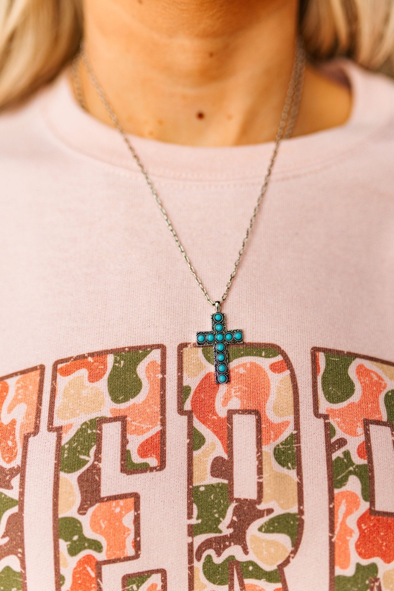 Dotted Cross Turquoise Necklace