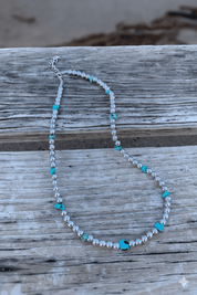 Down Valley Turquoise And Pearl Beaded Necklace