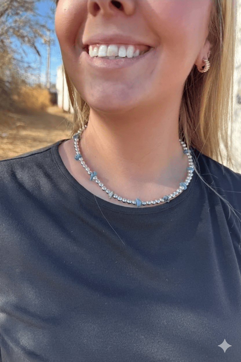 Down Valley Turquoise And Pearl Beaded Necklace