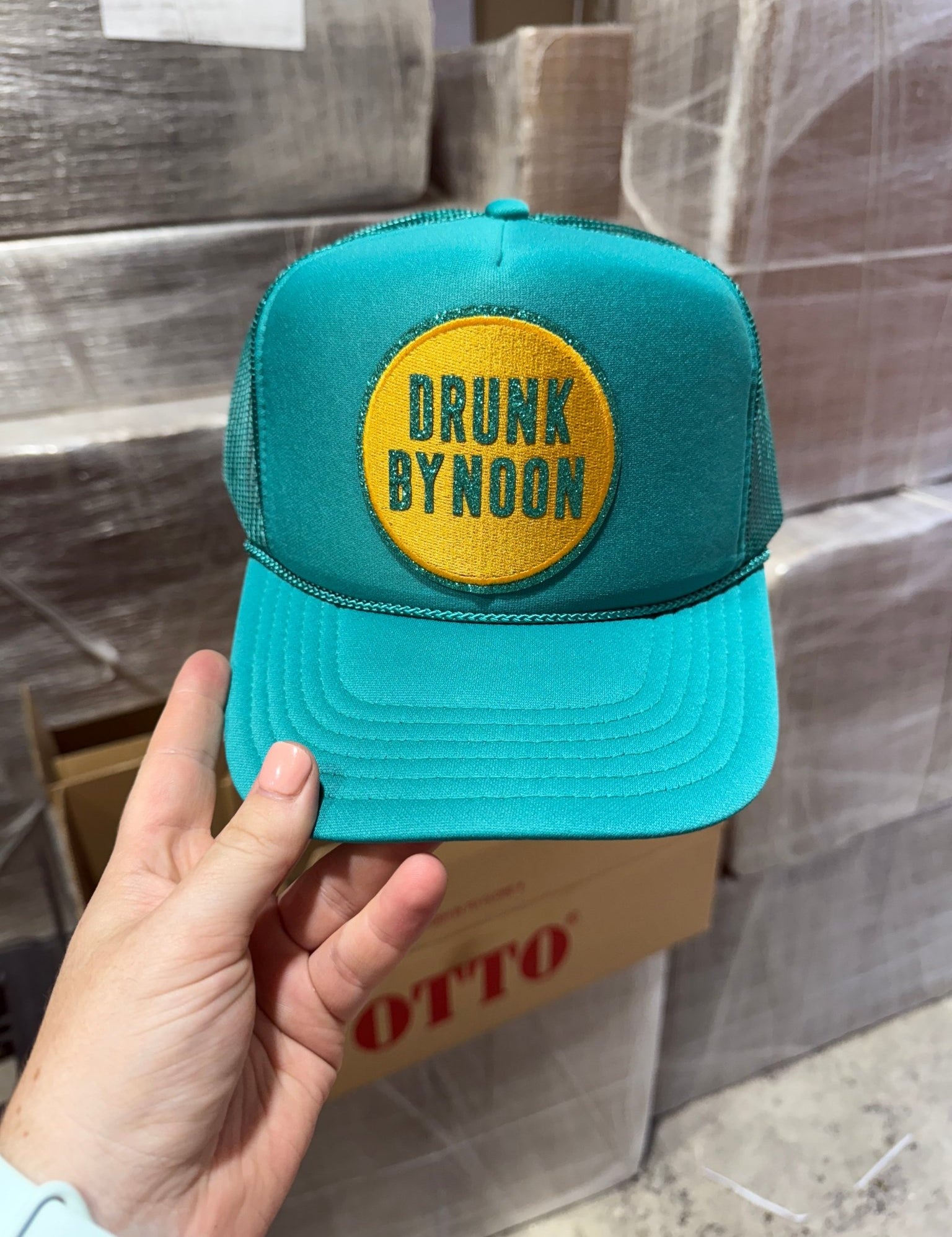 Drunk By Noon Patch Trucker HatTurquoise