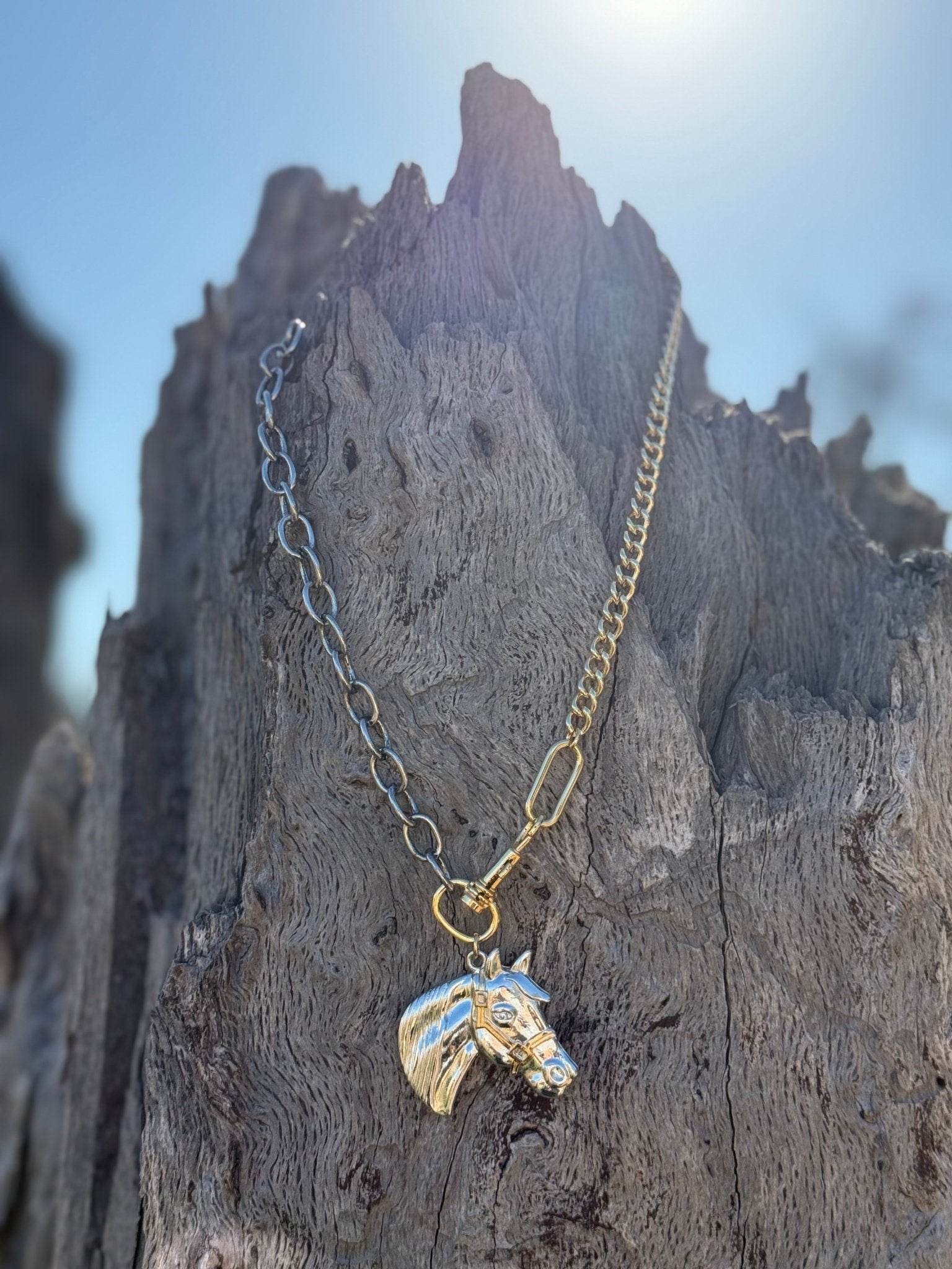 Dual Track Stallion Gold Plated Necklace