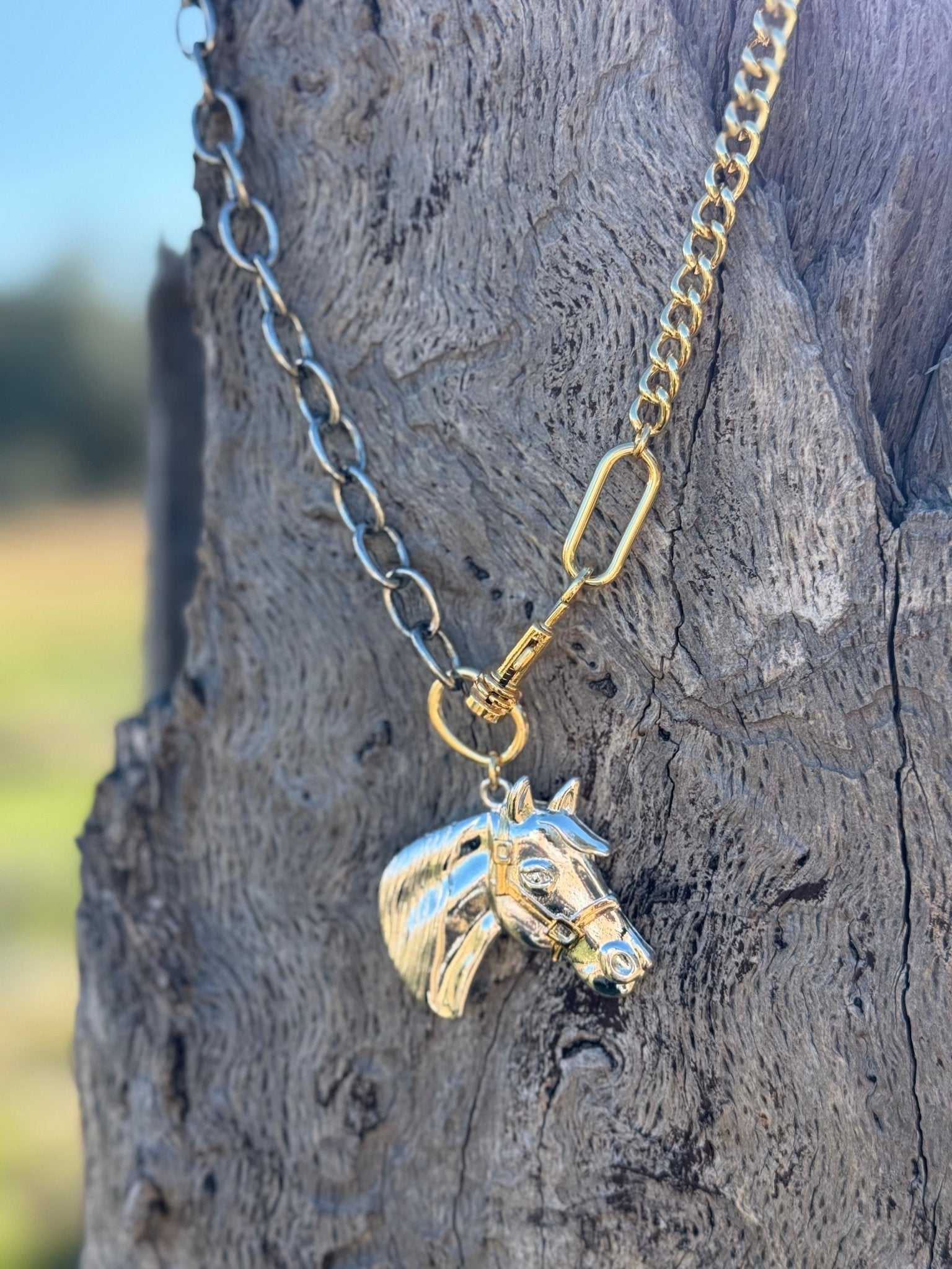 Dual Track Stallion Gold Plated Necklace