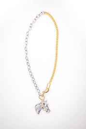 Dual Track Stallion Pendant Chain Necklace
