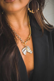 Dual Track Stallion Pendant Chain Necklace