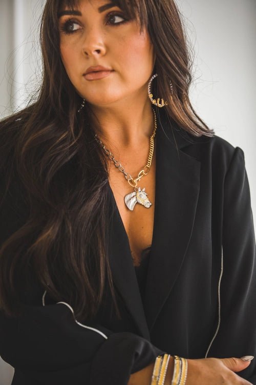 Dual Track Stallion Pendant Chain Necklace