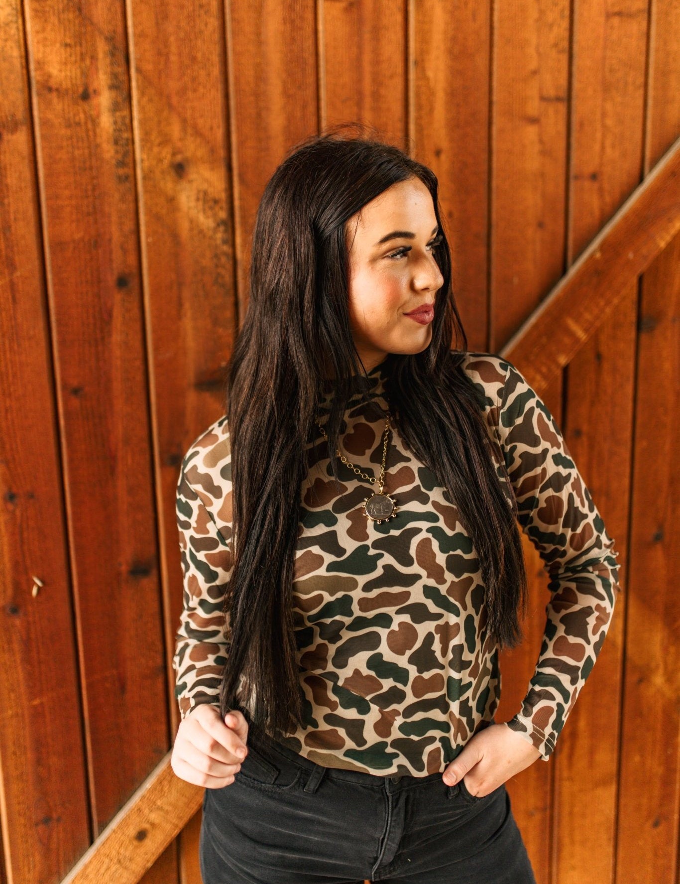 Duck Camo Long Sleeve Mesh TopS