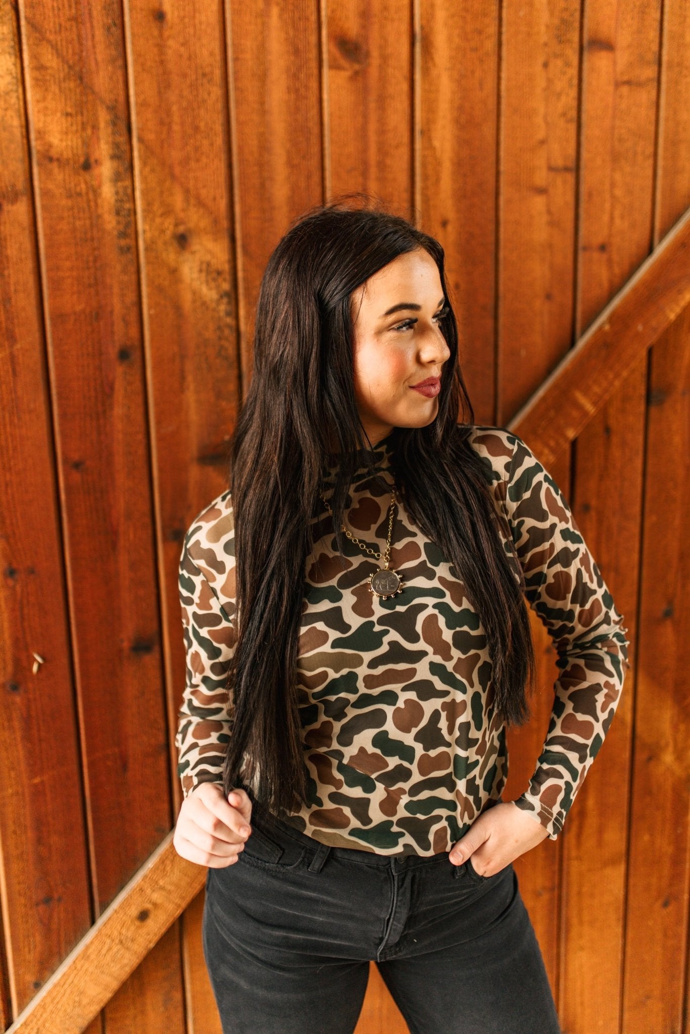 Duck Camo Long Sleeve Mesh TopS