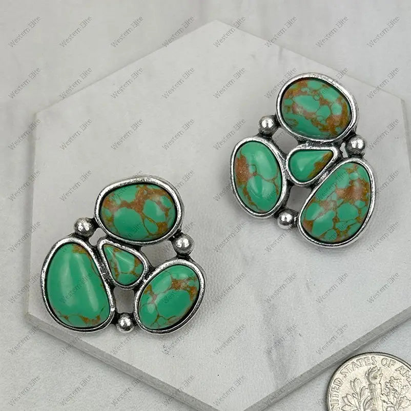 Green Turquoise Cluster Stud Earrings