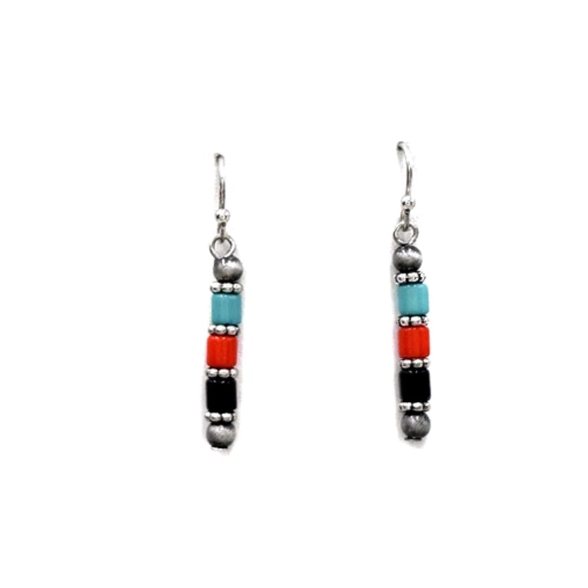 Turquoise and Coral Trinity Dangle Earrings