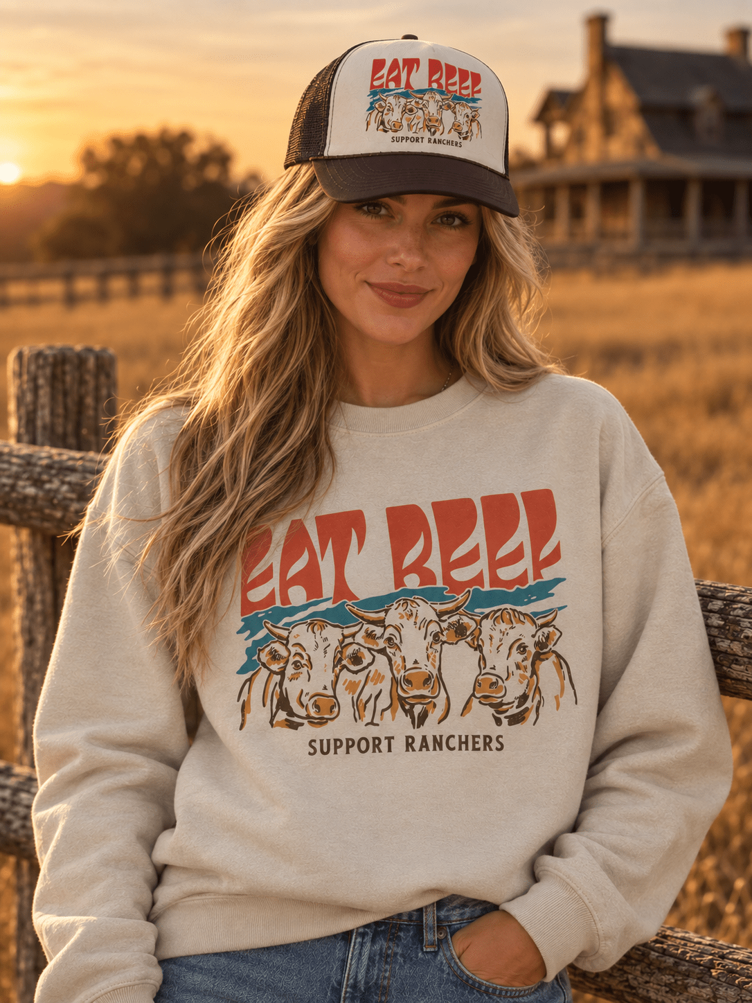 Eat Beef Support Ranchers Graphic SweatshirtSandS