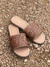 Embossed Western Leather SandalsTan6