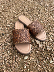 Embossed Western Leather SandalsTan6