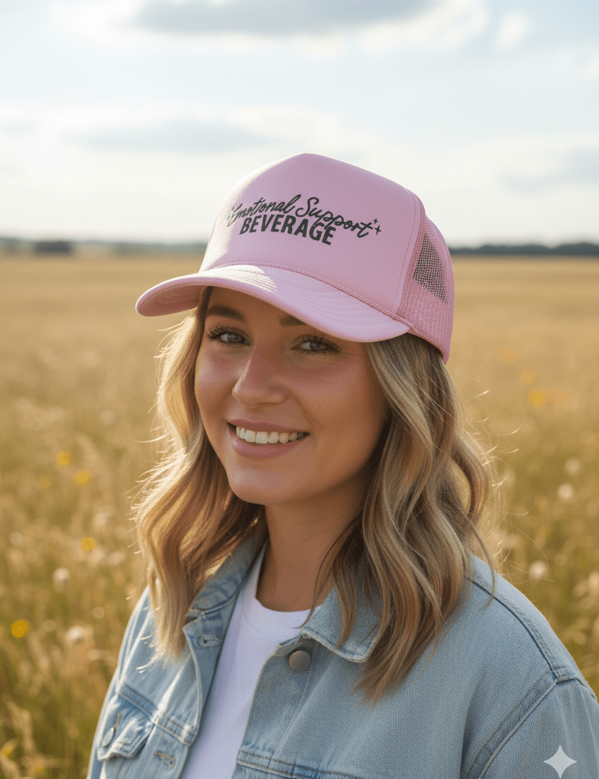 Emotional Support Beverage Pink Trucker HatPink