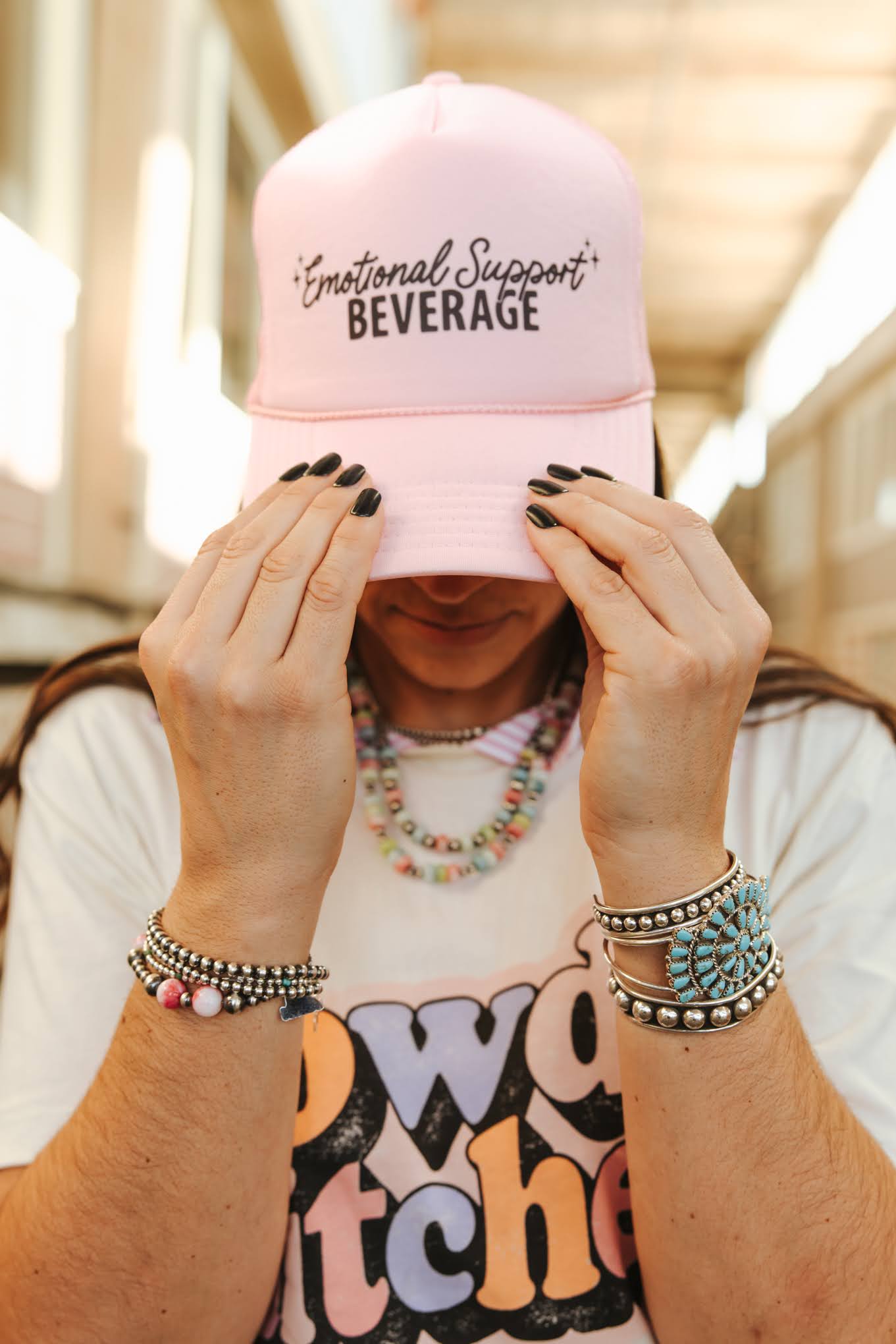 Emotional Support Beverage Pink Trucker HatPink